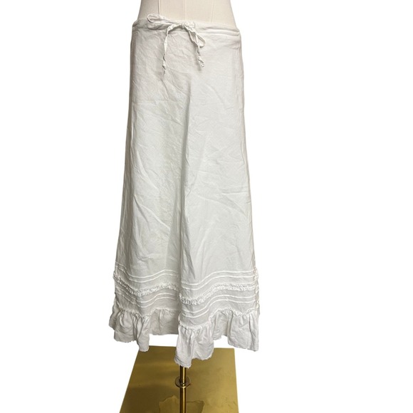 Old Navy Dresses & Skirts - Vintage Old Navy White 100% Linen Ruffle Maxi Skirt Low Waist Size 1